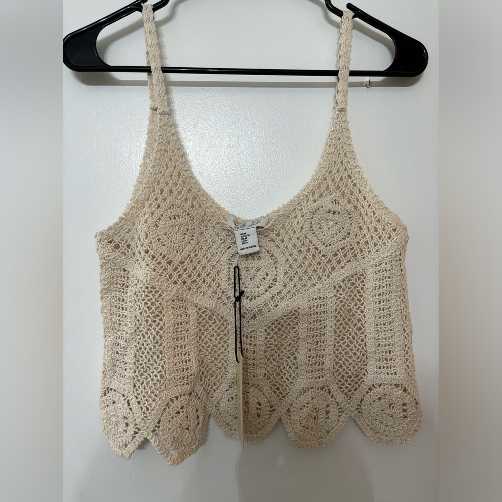 Rachel Zoe Women Cotton Crochet Sleeveless Cropped Tank Top Size Medium Casual